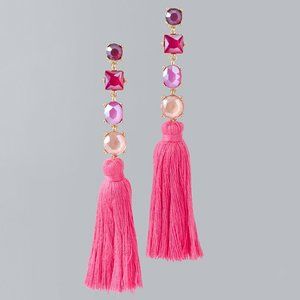 WHBM Tassel Earrings Magenta Pink Crystal Stones Beads